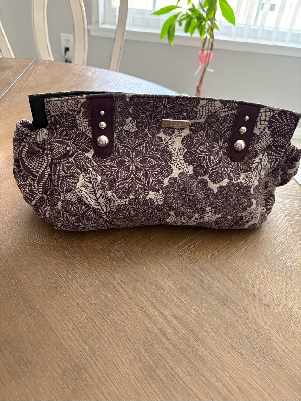 Miche Plum Floral Cosmetic Pouch with Stud Details